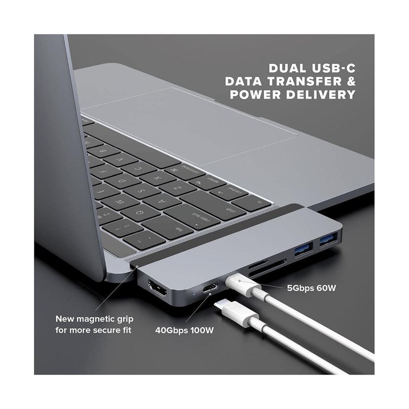 HyperDrive Duo 7-in-2 MacBook USB C Hub â€” for Mac w/Dual Ports, 4K60Hz HDMI, 40Gbps USB-C 100W Power Delivery, USB-A, SD/MicroSD, Magnetic Mount â€” (Silver) - Image 4